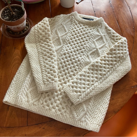 Standun Sweaters - 100% Irish Wool Hand Knit Cream Cable Knit Sweater size S
